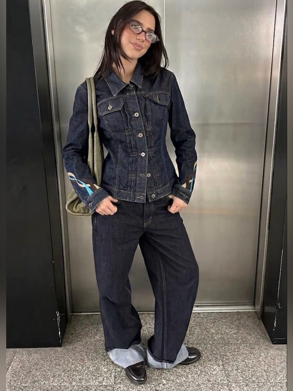 Vintage Y2K Baby Phat Denim Jacket Embroidered Dark Wash Size Large